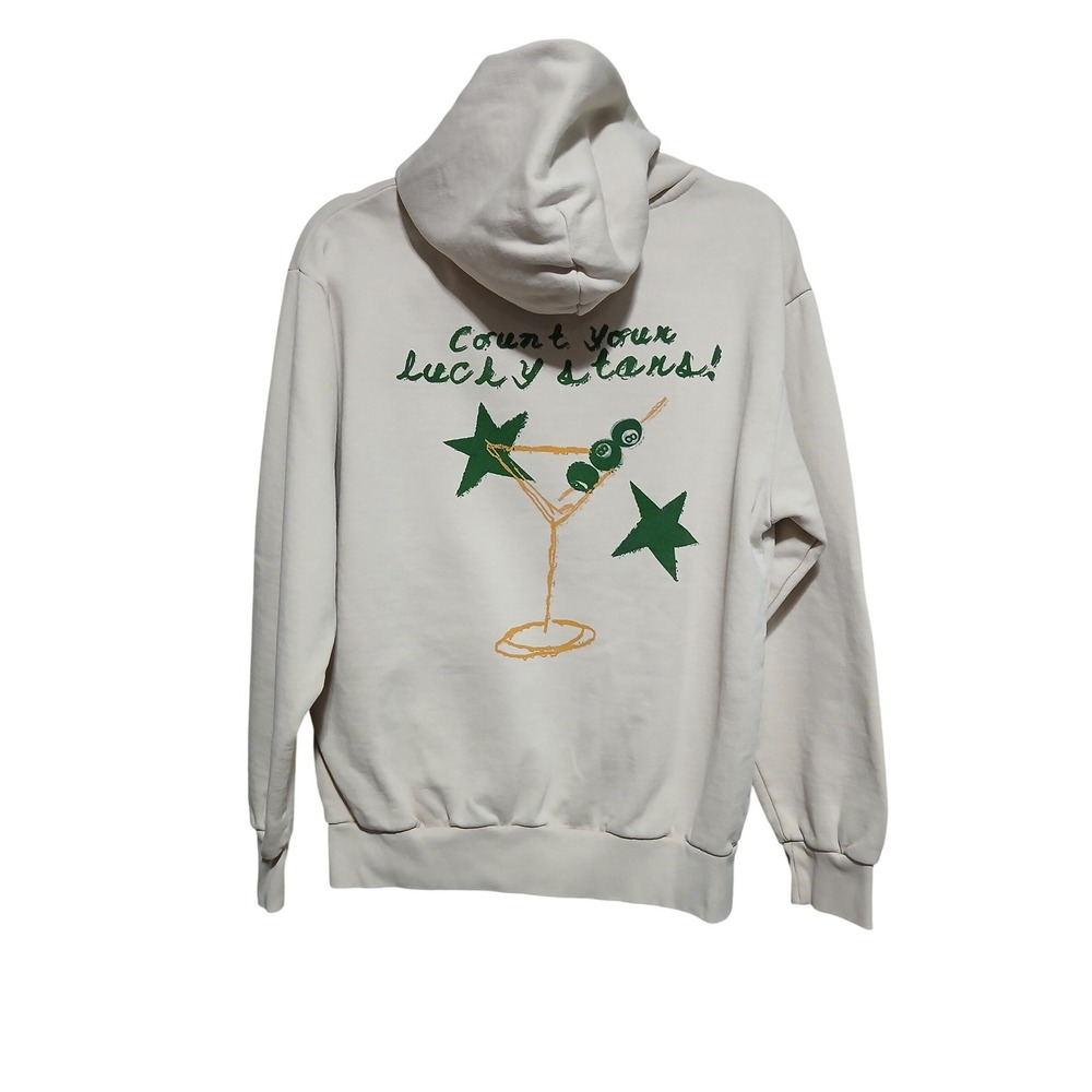 PacSun Count Your Lucky Stars Martini Graphic Hoodie Cream Mens Medium - Picture 4 of 8